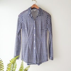 CAbi Sheer Blue & White Checkered Button Down XS